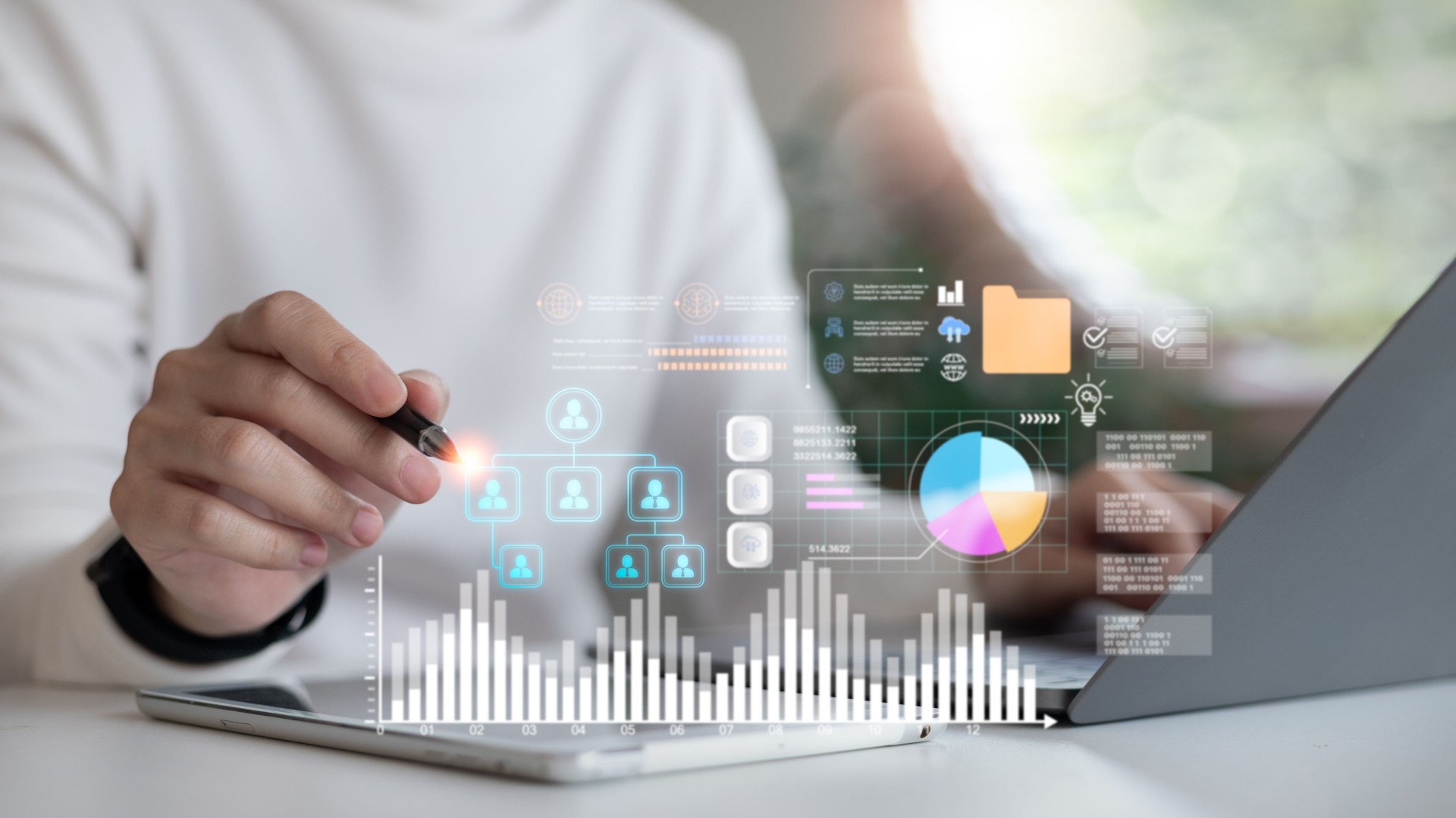 Real-time data analysis of job candidates using digital dashboard with charts, graphs, and profile comparison, concept of smart recruitment and AI-powered HR systems.